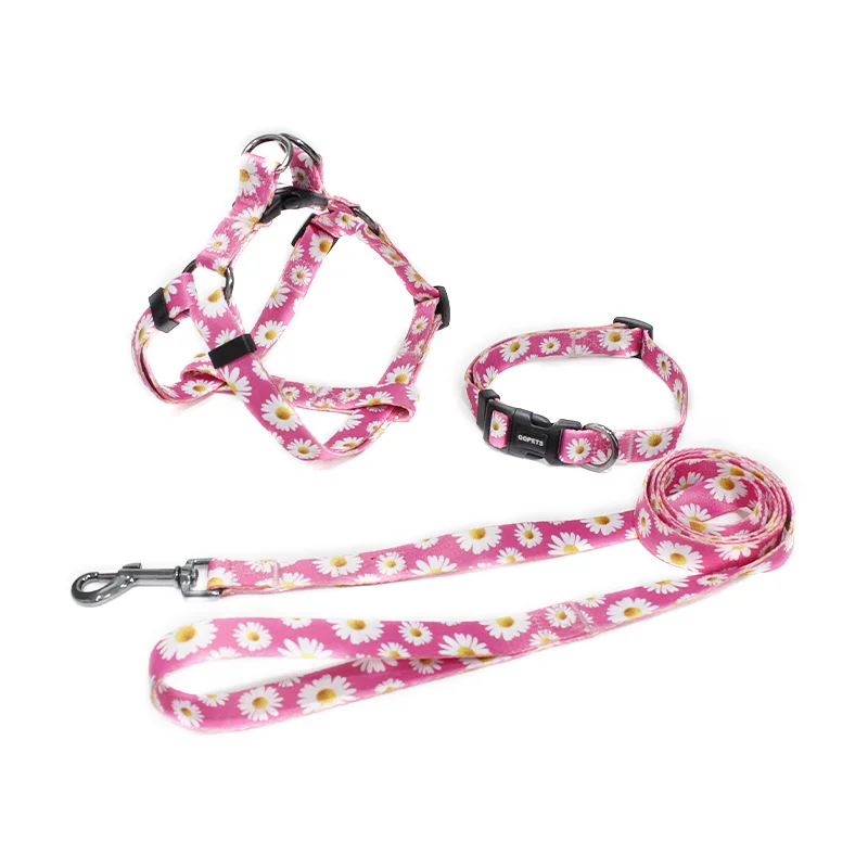 

Wholesale custom logo pvc dog harness leash collar print patterns dog leash collar and harness set, Customized color