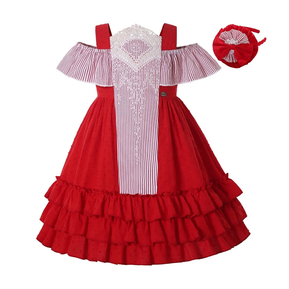 

Pettigirl Red Little Baby Girl Party Dresses 3 Layer Of Ruffles Short Babies Dresses For Girls Braces Skirt