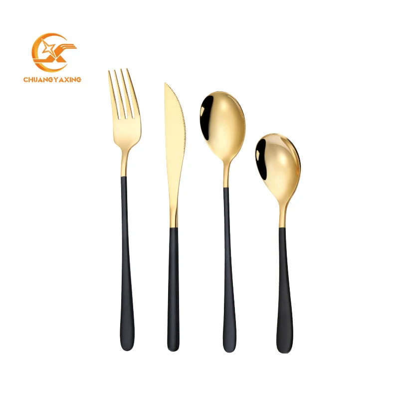 

Custom Logo Flatware Set Wholesale Black Gold Cutlery Set For Wedding, Pink,white,black,red,blue,green