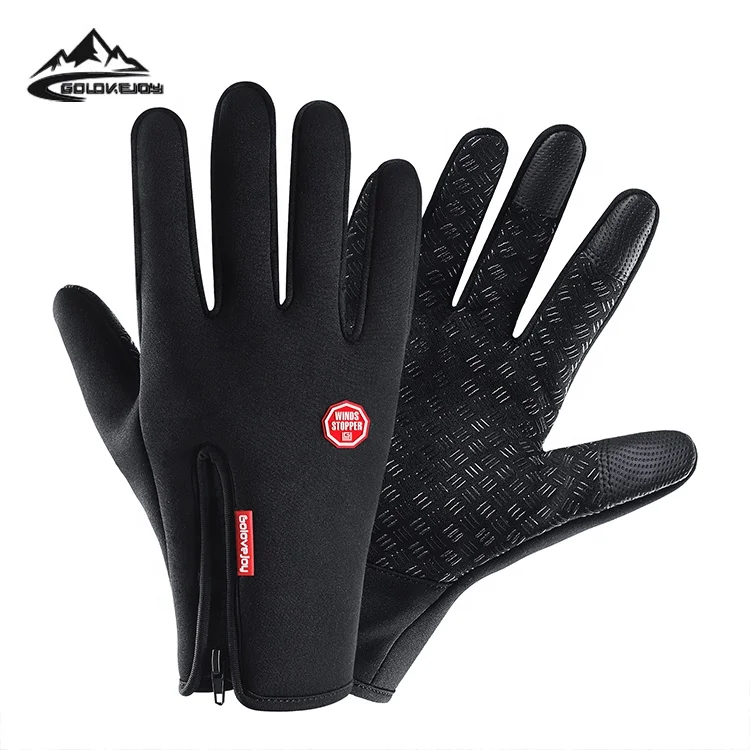 

GOLOVEJOY DB02 Outdoor Fitness Waterproof Touch Screen Gloves Windproof Zipper Exercise Fleece Motor Ski Traveling Snow Gloves, Black, blue