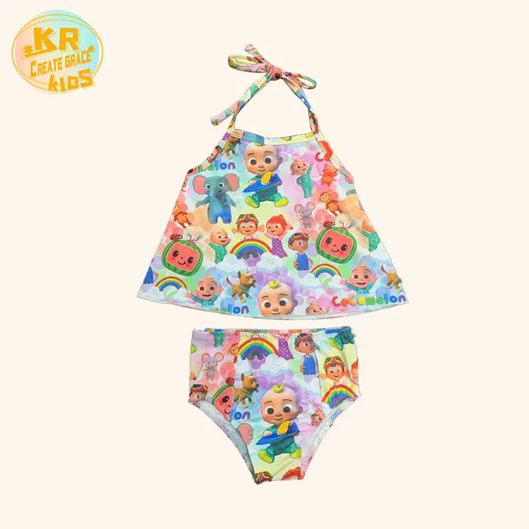 

New Design Ready To Ship Summer Clothes Cocomelon Design Toddler Girl Clothes Bath Suits For Baby, Customized color