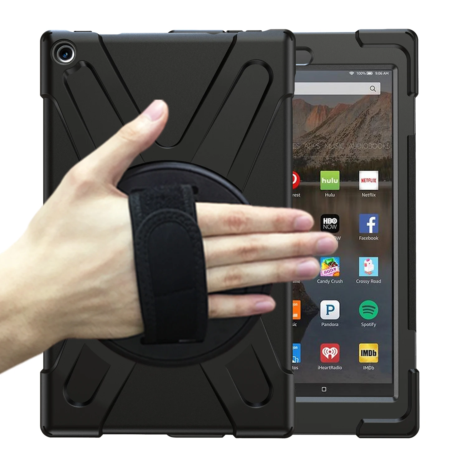 

Rugged Hybrid Armor Case for Amazon Fire HD 10 2019 /2018/2017 Hand Shoulder Strap Heavy Duty Shockproof Stand Tablet Cover