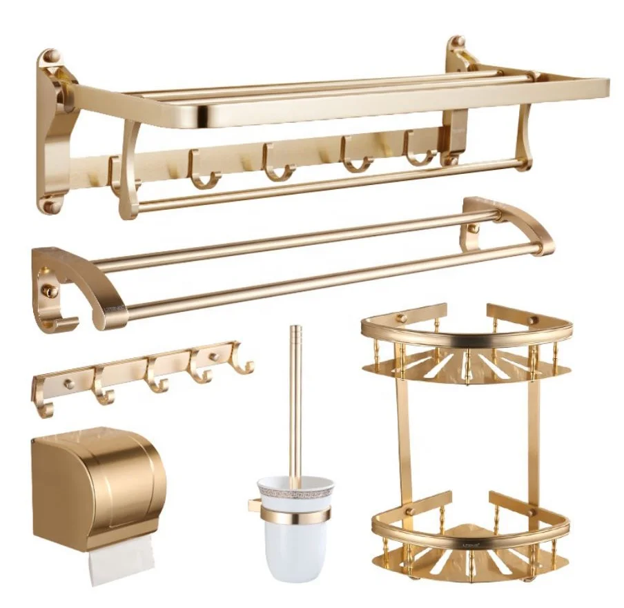 

Hot sale factory aluminium luxury bathroom accessories gold 6pcs set