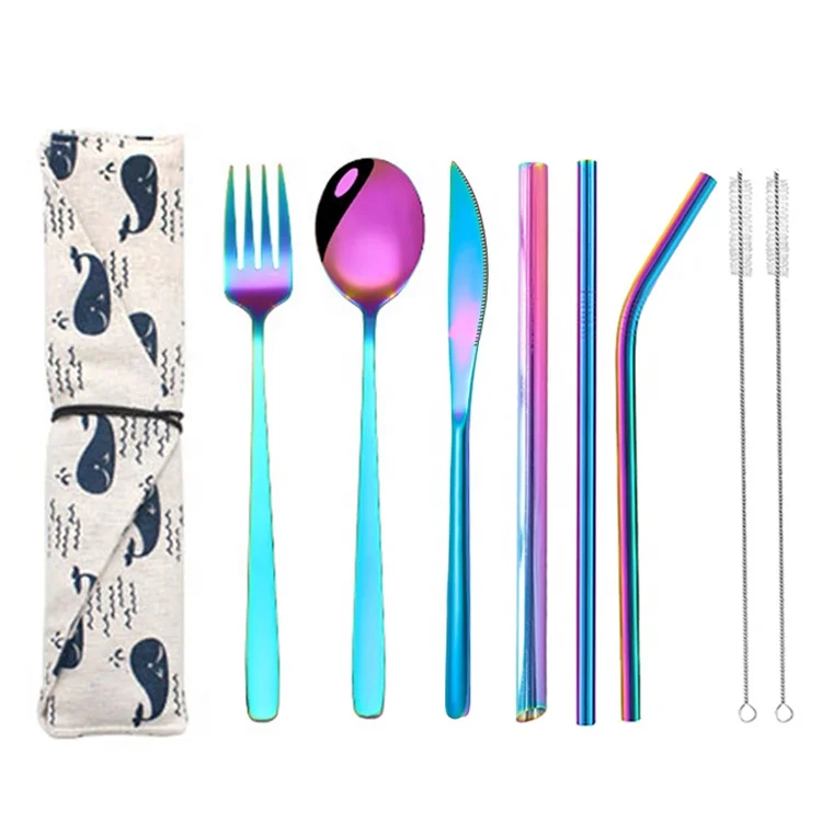 

Reusable metal bubble tea drinking straws set Korean cutlery eco friendly gold plated flatware sets, Silver;gold;rose gold;black;rainbow