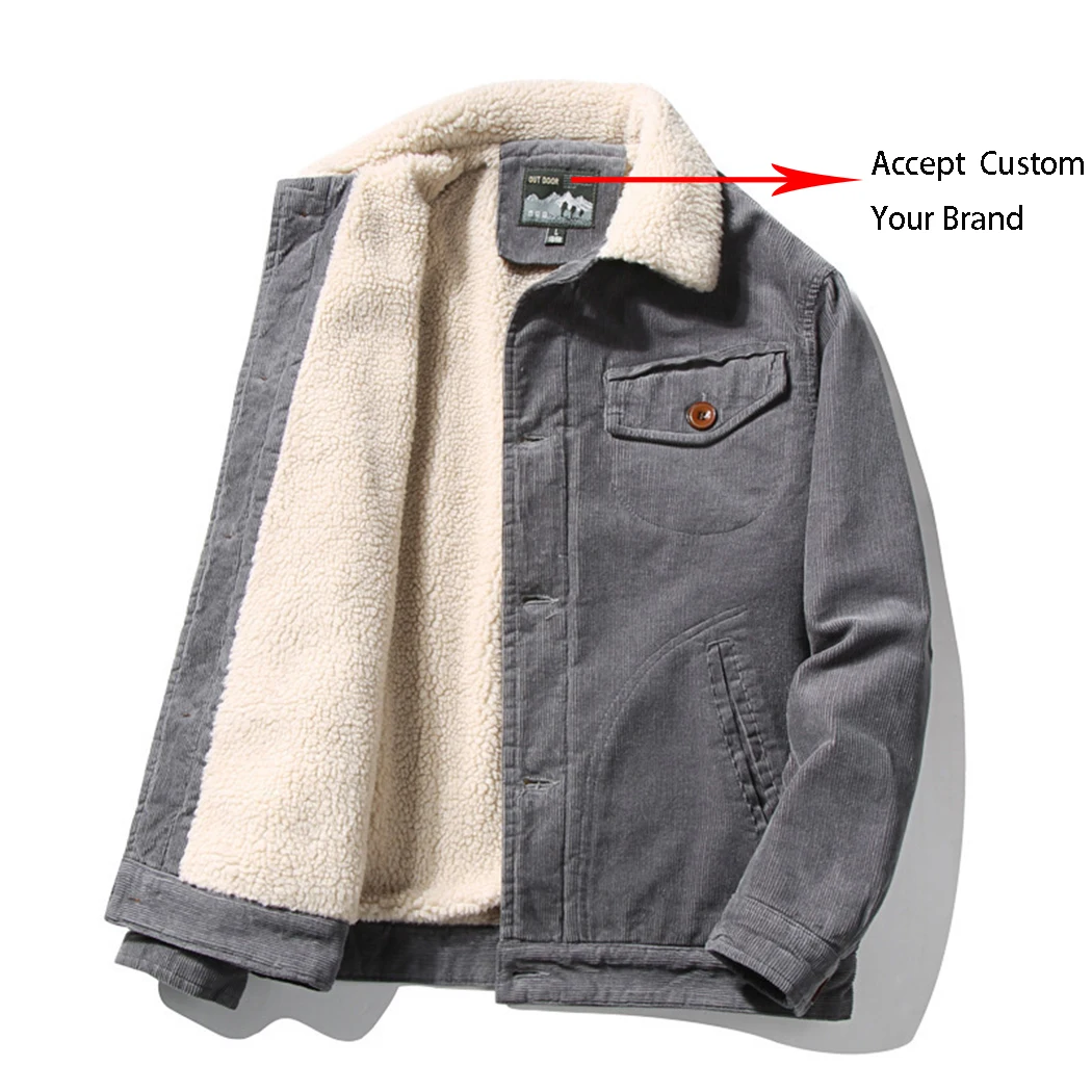 

Plus Size Mens Vintage Slim Fit Jacket Men's Casual Thicked Fleece Sherpa Lined Button Front Corduroy Trucker Jackets, Customized color