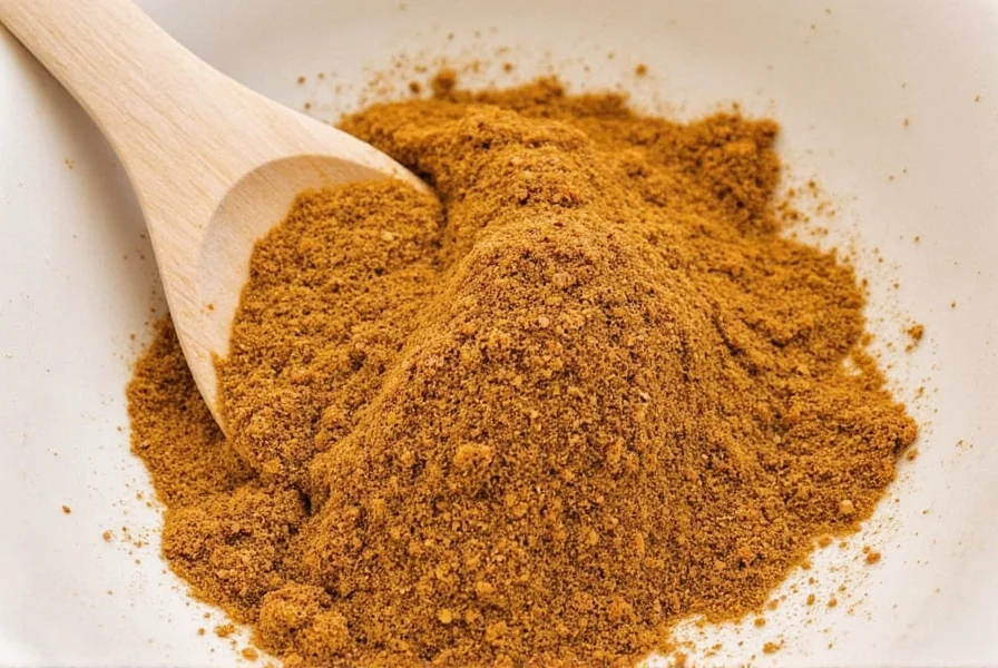 Taco seasoning with spices on wooden table