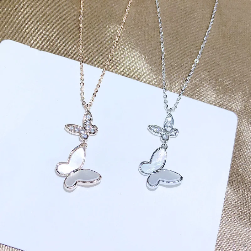 

Fashion Dainty Gold Plated Women Jewelry Shell Double Butterfly Pendant Necklaces