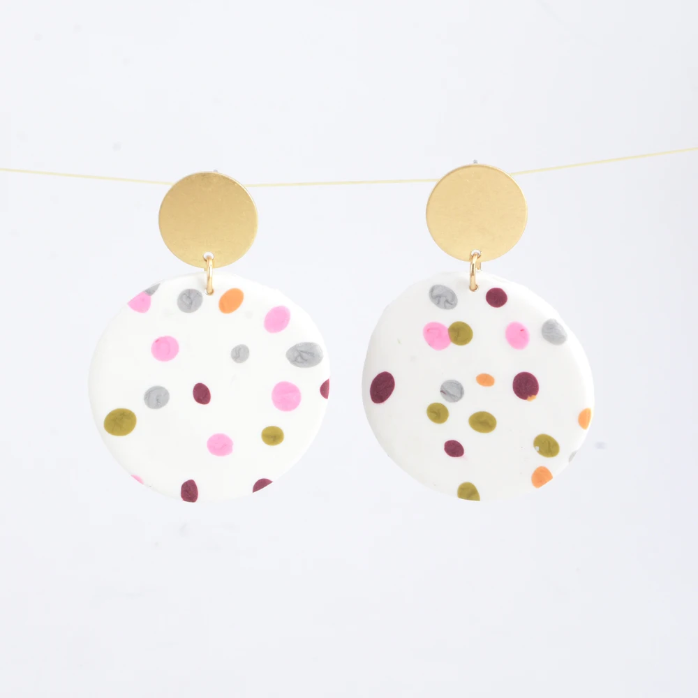 

#32 Handmade Polka Dots Disc Polymer Clay Earrings