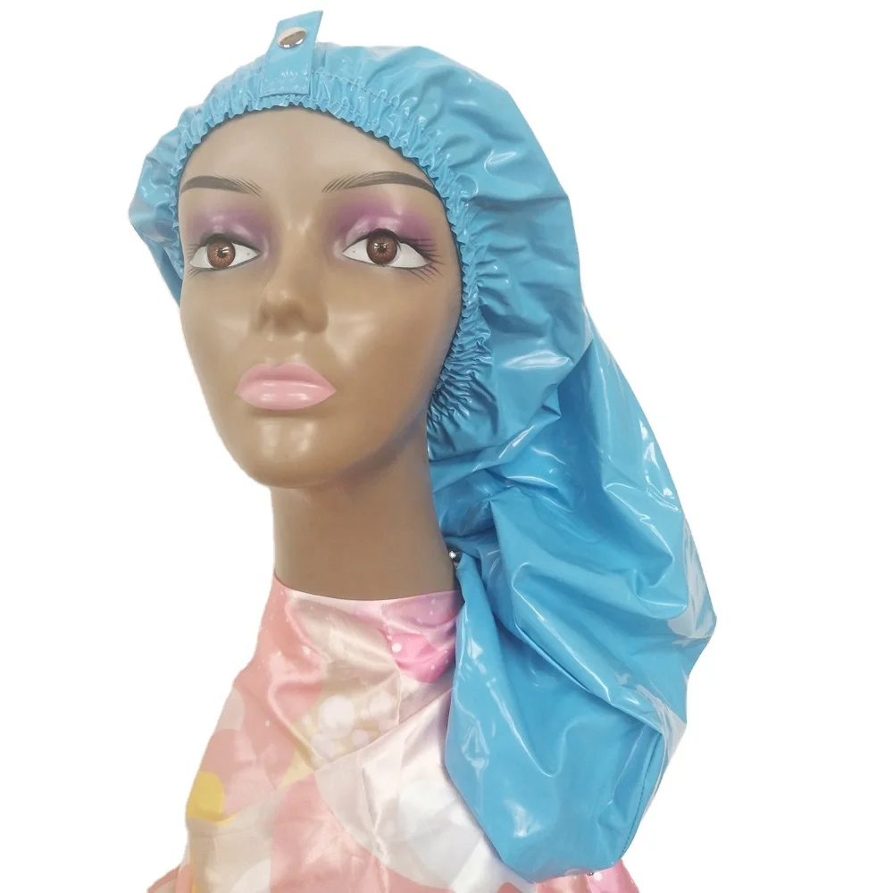 

Navy Blue PVC Waterproof Bath Caps for Women Braid Hair Adjustable Slap Clasped Large Shower Bonnets, Blue, pink, black