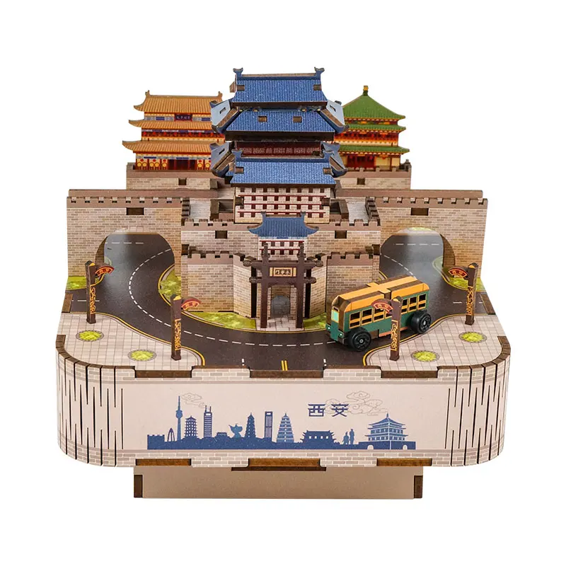 

Tonecheer Xian City music box wood jigsaw for kids wooden 3d puzzle Castle in The Sky