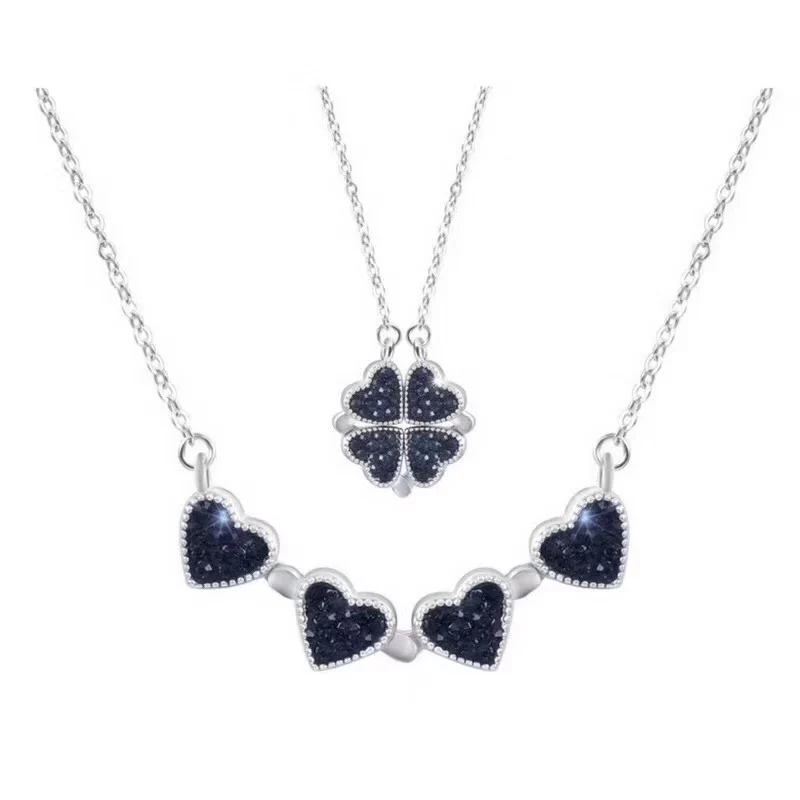 

2021 boutique jewelry 925 silver gold plated front back four leaf clover magnetic buckle necklace