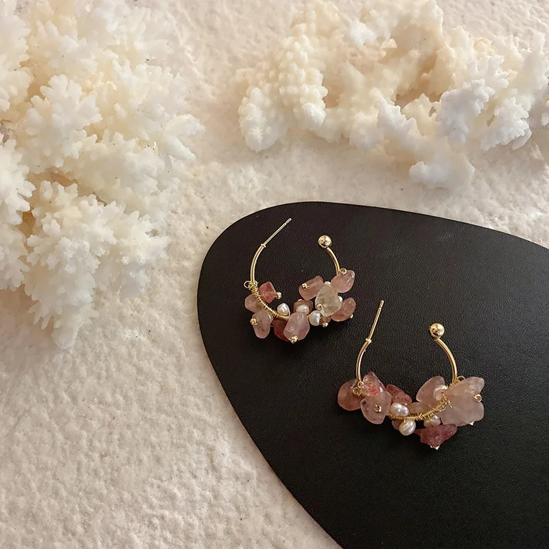 

HOVANCI 3 18K Real Gold Plated Natural Crystal Stone Handmade Earrings For Women 2021, As picture