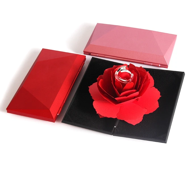 Hot sales Valentine's Day luxury personalised rose flower ring jewelry box for gift