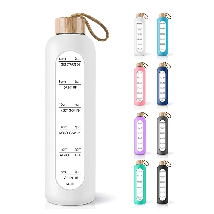 

2022 Everich amazon Leakproof Bamboo Lid Drinking Double Walled Glass fashion Water Bottle With stainless Infuser, Customized color acceptable