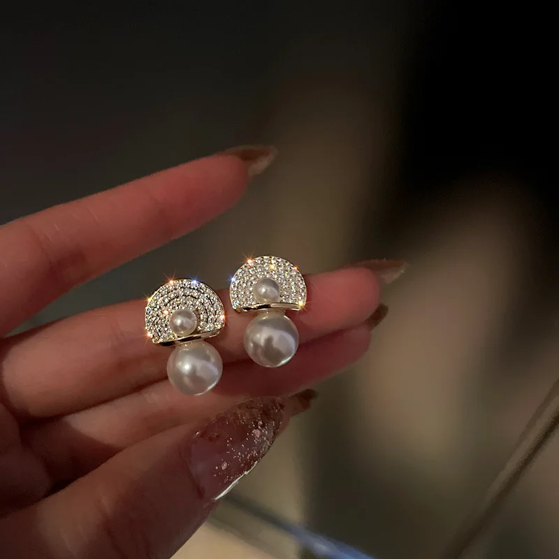 

real gold plated crystal double pearl earring finding