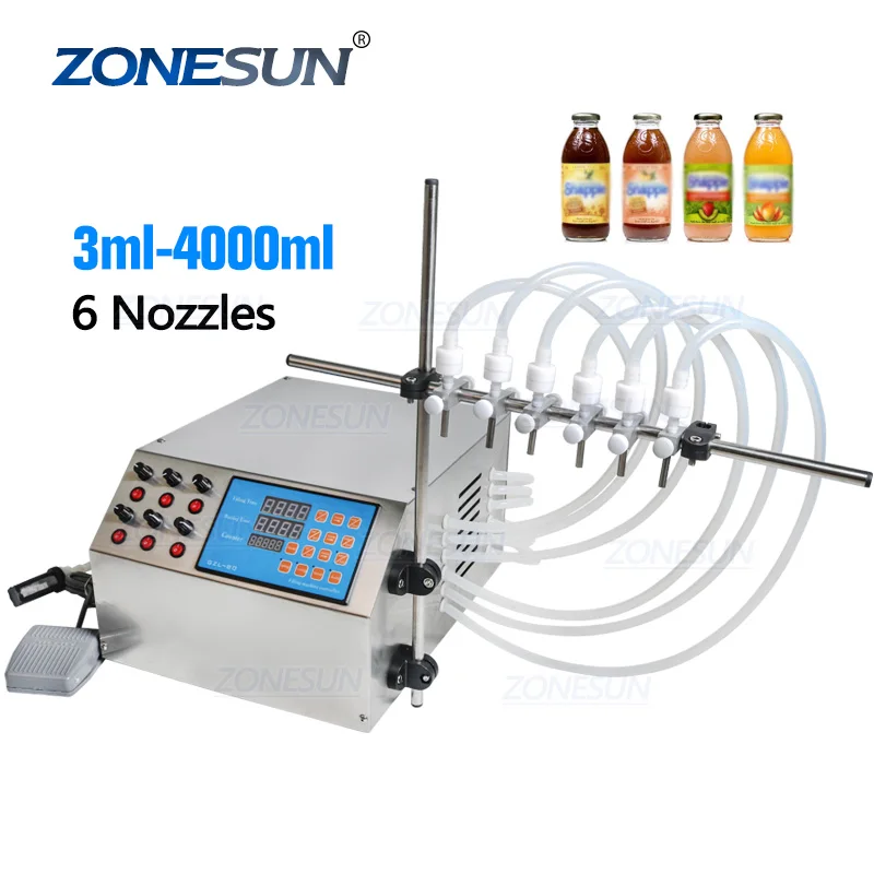 

ZONESUN ZS-YTDP6 Semi Automatic 6 Heads Diaphragm Pump Juice Bottle Liquid Filling Machine