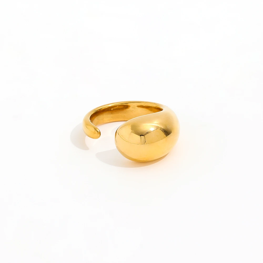 High End 18K Plain Gold Chunky Polliwog Cambered Open Rings Stainless Steel Trendy Simple Gold Plated Jewelry
