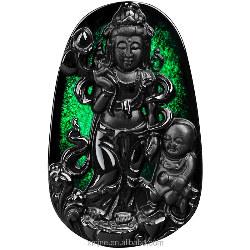 

Certified Grade A Natural Ink Green Jadeite Send Child Guanyin Jade Pendant Ice Kind Men And Women Pendant Jade Pendant