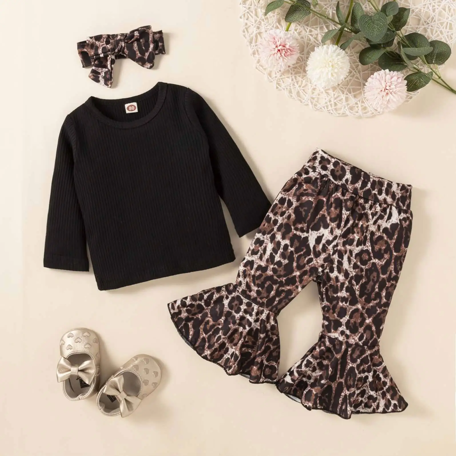 

Best Seller Kids Children Autumn Outfit Baby Girls Cotton Shirt Flare Trousers Pants Kids Clothing Girl, As picture