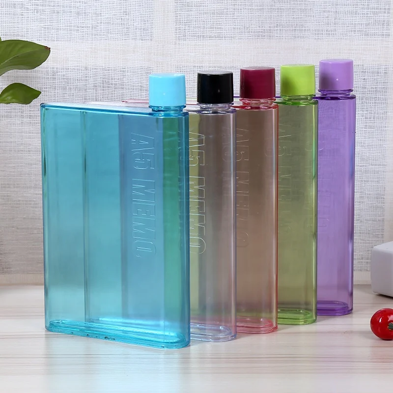 

Custom Logo Square A5 Notebook Memo Flat Plastic Water Bottle, Customized color