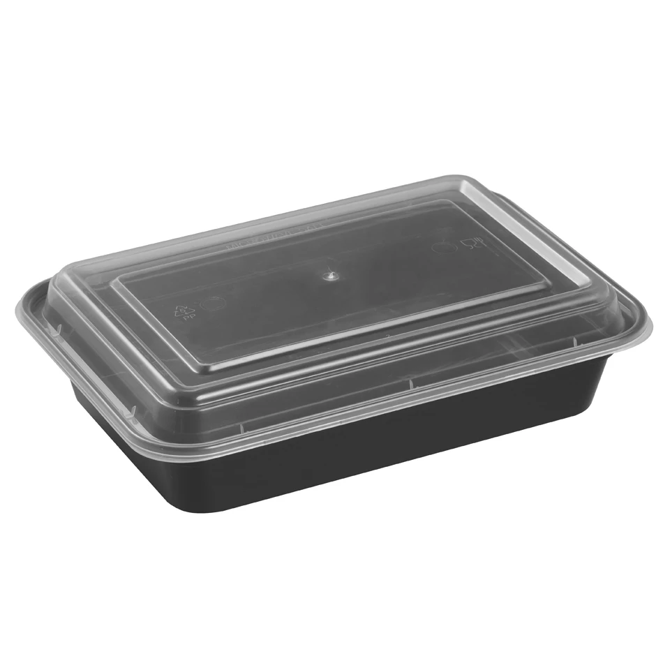 

28 oz Eco Friendly Restaurant Rectangular PP Microwave Disposable Takeaway Black Plastic Food Containers, Base:black, lid:clear or customized