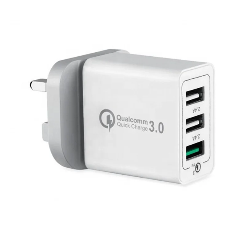 

High Speed Us Eu Uk Wall Charger 3 Usb Quick Charge QC 3.0 Phone Adapter, White/customized