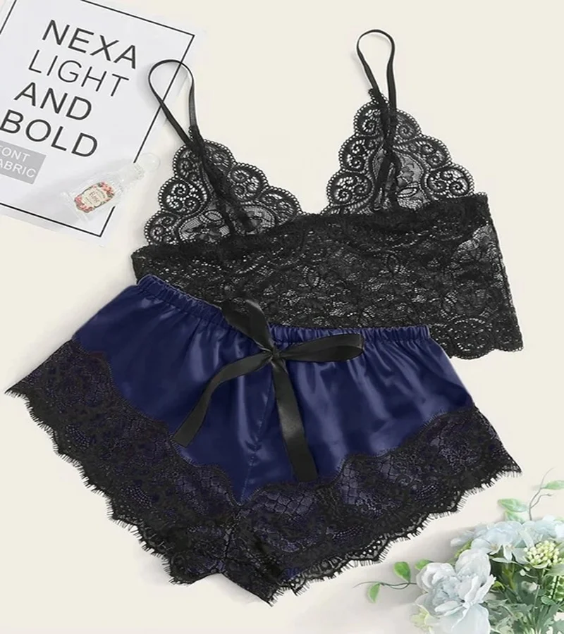

Two Piece Women Sexy Lingerie Lace Babydoll Sleepwear, Optional