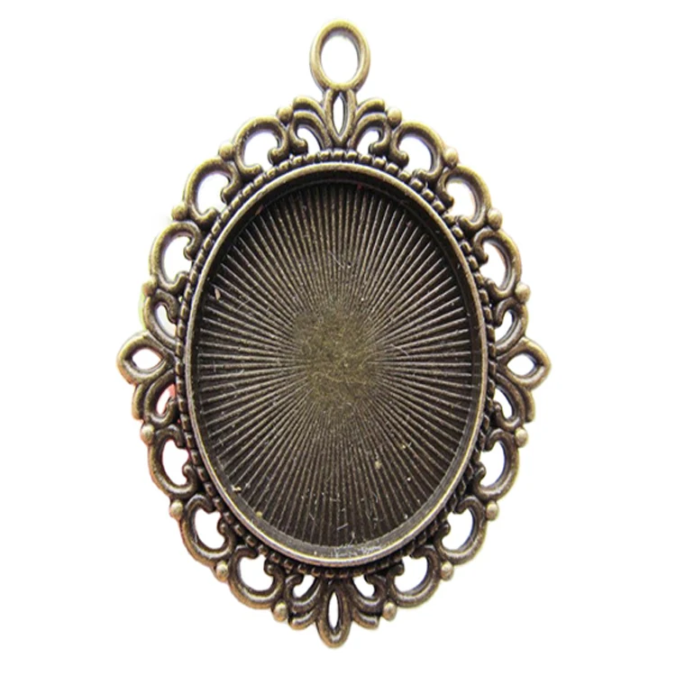 

Flower border inlays display round antique bronze plated carved pendant trays, Antique silver tone/antique bronze