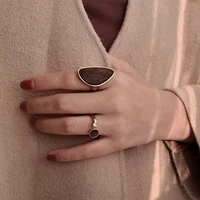 

2 Designs Dark Wooden Rings for Women Irregular Gold Geometric Rings Statement Rings Big Size Everyday Jewelry 2019