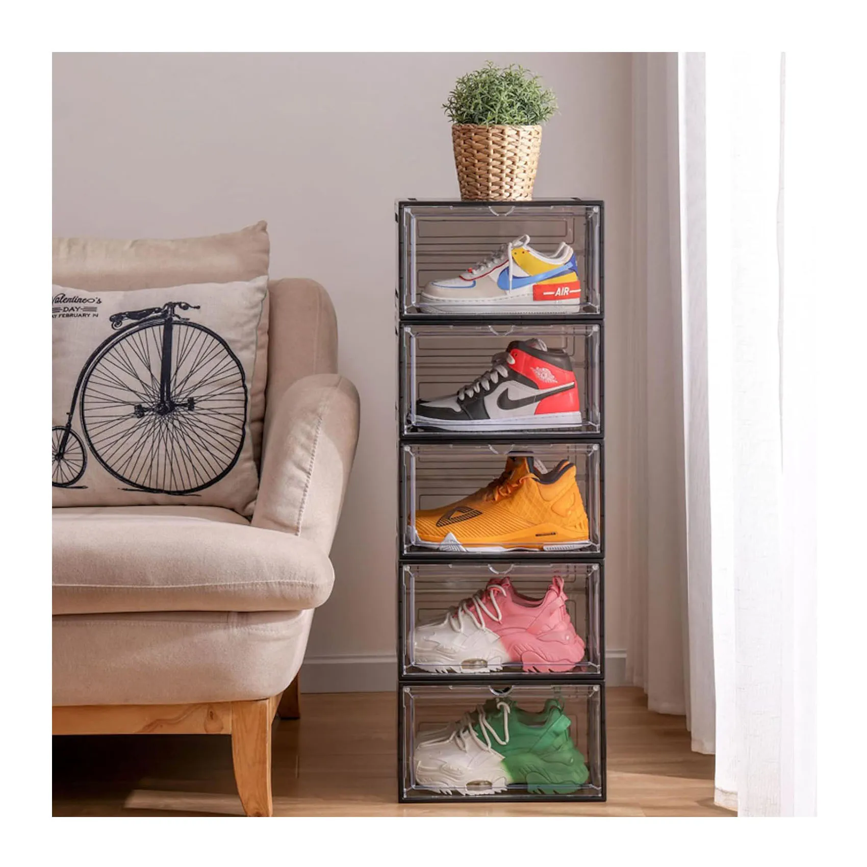 Plastic PP Rectangle Foldable Magnetic Shoe Storage Box Home Use Bulk