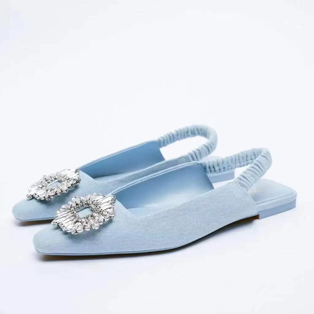 

Square toe lady's flat sandals New fashion flat toe diamond buckle casual lady's sandals, Blue