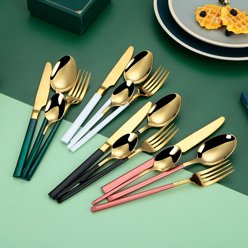 

Luxury cutlery set Promotion Gift 18/10 stainless steel gold flatware knife spoon fork