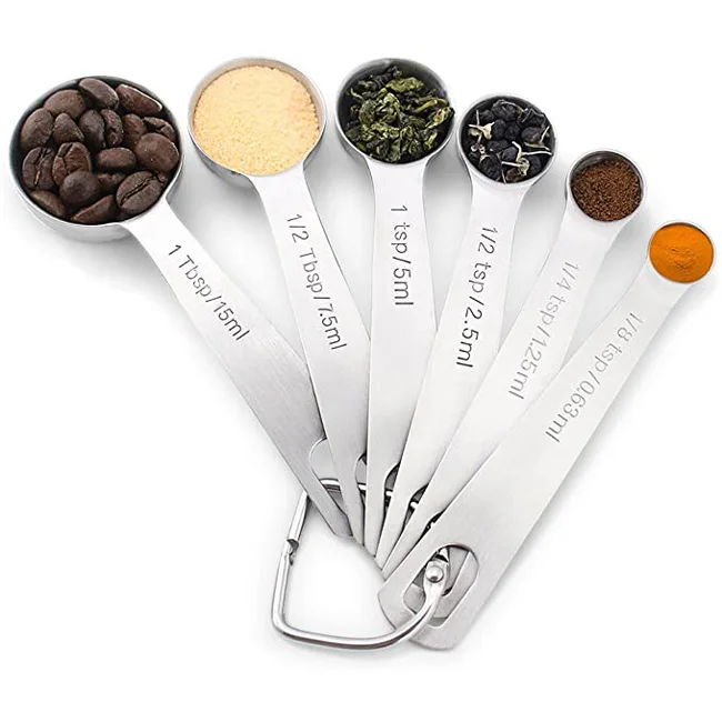 

Dropshipping 6PCS Multipurpose Heavy Duty Round Digital Stainless Steel Dry And Liquid Ingredients Measuring Spoons