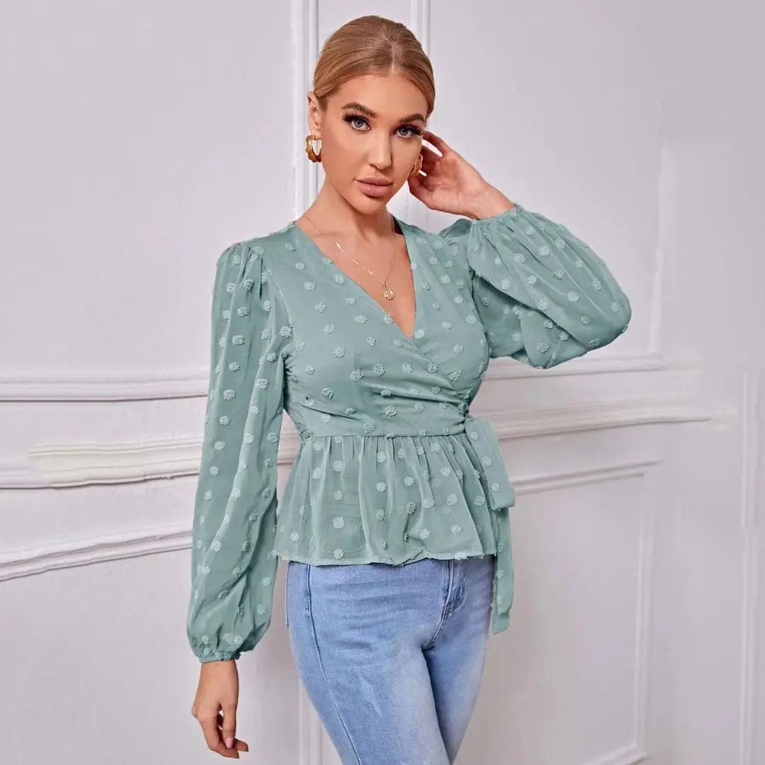 

Print Chiffon Plus Size Summer Ruffle Trim Women Shirts Blouses Slimming Top 2021