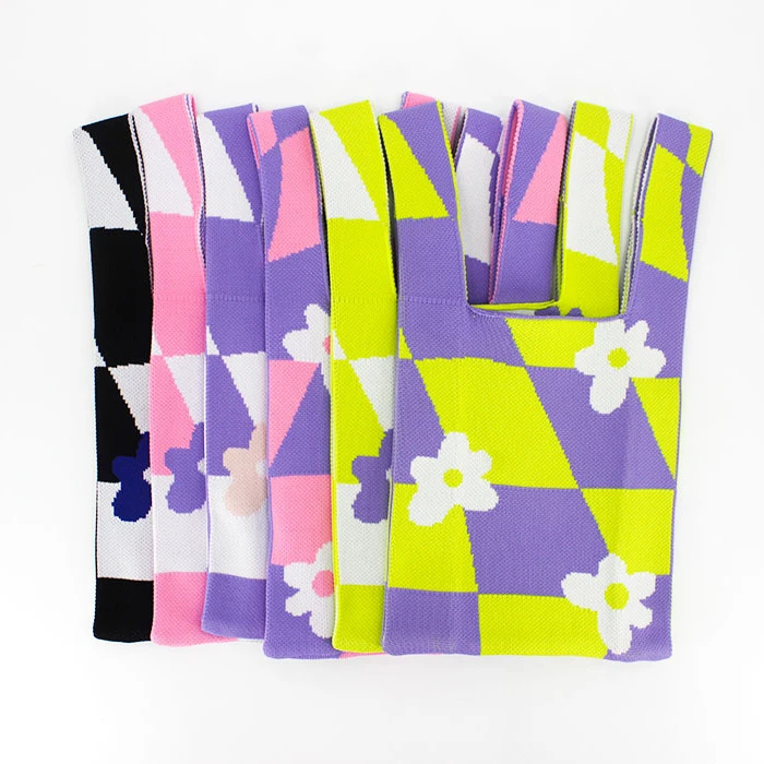 

Korean design lightweight Grid flowers vest shopping handbag all-match contrast color jacquard weave underarm Wristlet Clutch