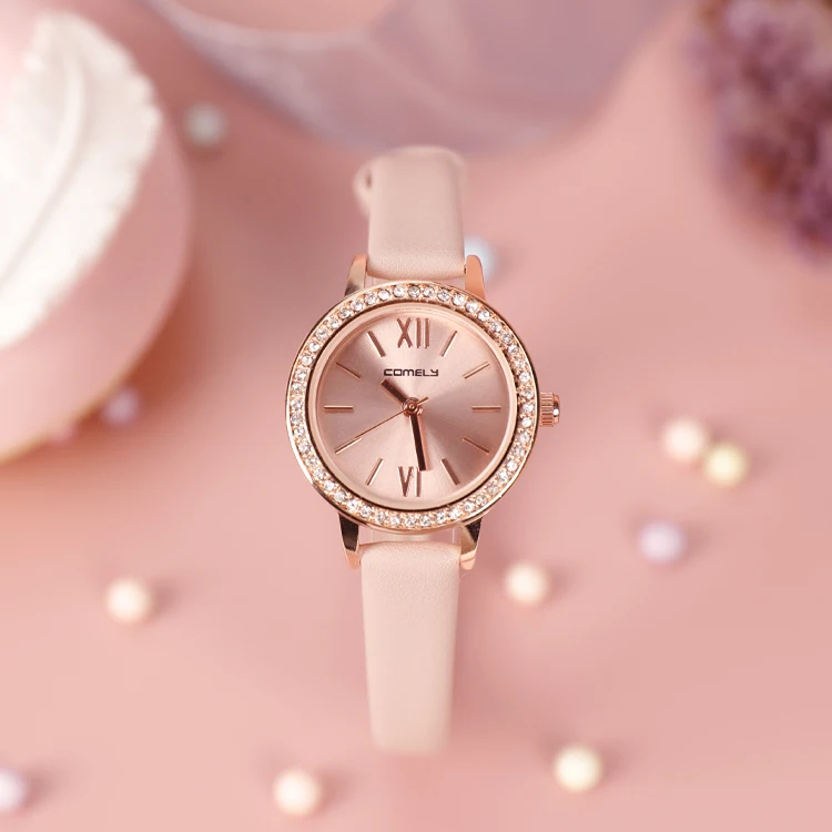 

Women's Diamond Watch Luxury Ladies Casual Leather Band Quartz Watches New Fashion OEM Charm Girlfriend Gift, As picture