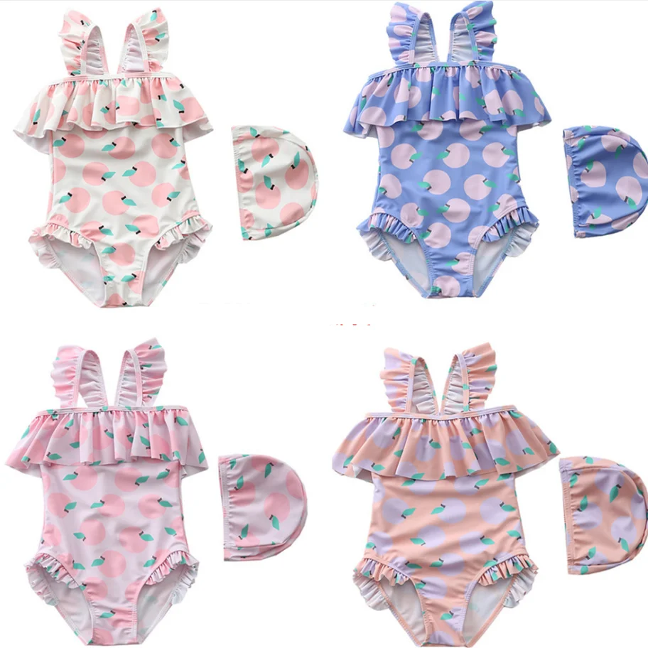 

Wholesale ins Baby Girls Swimsuit Sleeveless Ruffle Swimwear One Piece Bathing Suit, As pictures shown