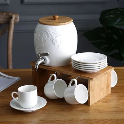 

Household large-capacity ceramic cold water bottle with stainless steel faucet water set Nordic water tank, As the picture show