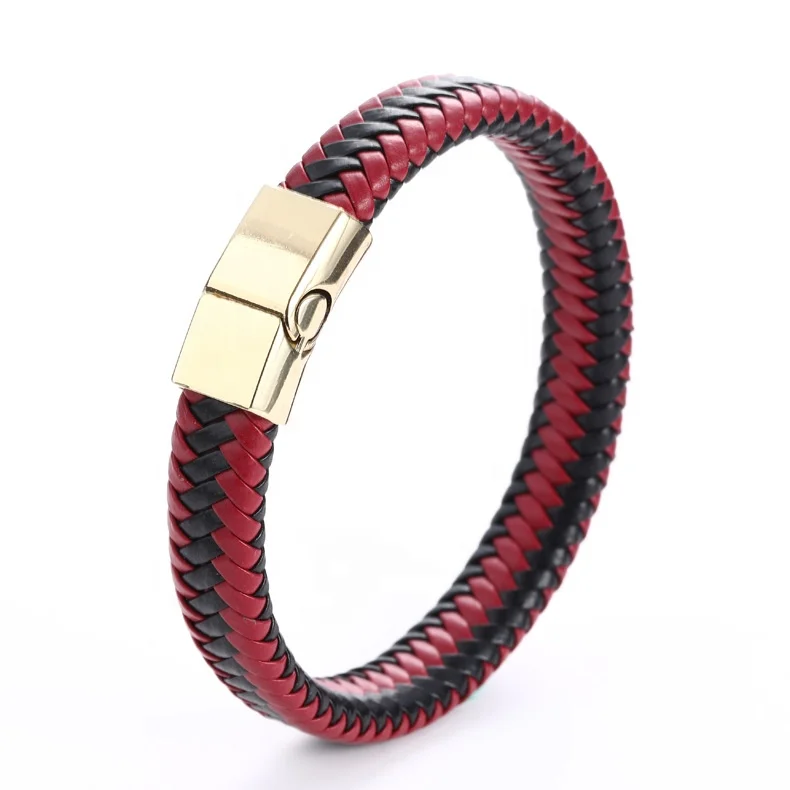 

Hot Sale Men's Genuine Leather Hand Jewelry Vintage Handmade Braided Magnetic Clasp Leather Bracelet for Men Gift, As the pictures show