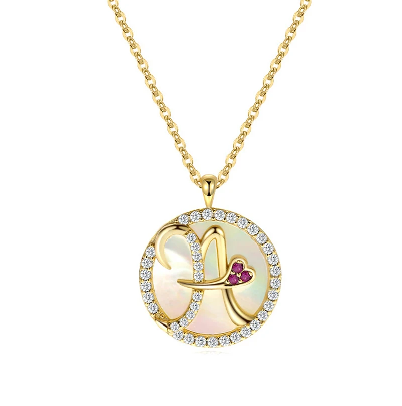 

Women cz 925 silver alphabet letter pendant colorful round initial necklace