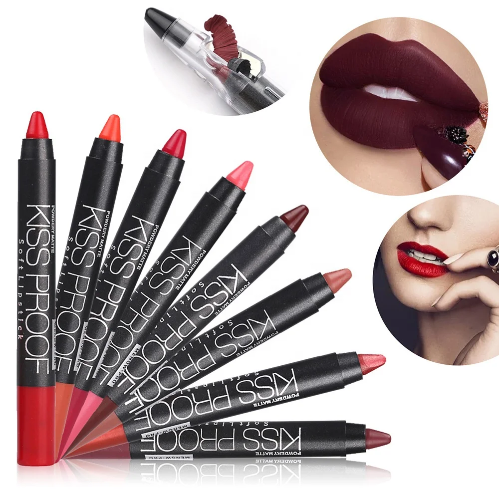 

Long Lasting Waterproof Matte Lip Crayon Kissproof Makeup Lipstick Pencil, 19 colors