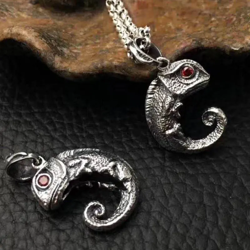 

Sterling Silver 925 Lizard Pendant for Men and Women Vintage Inlay Zircon Punk Hip Hop Rock Jewelry Jewelry