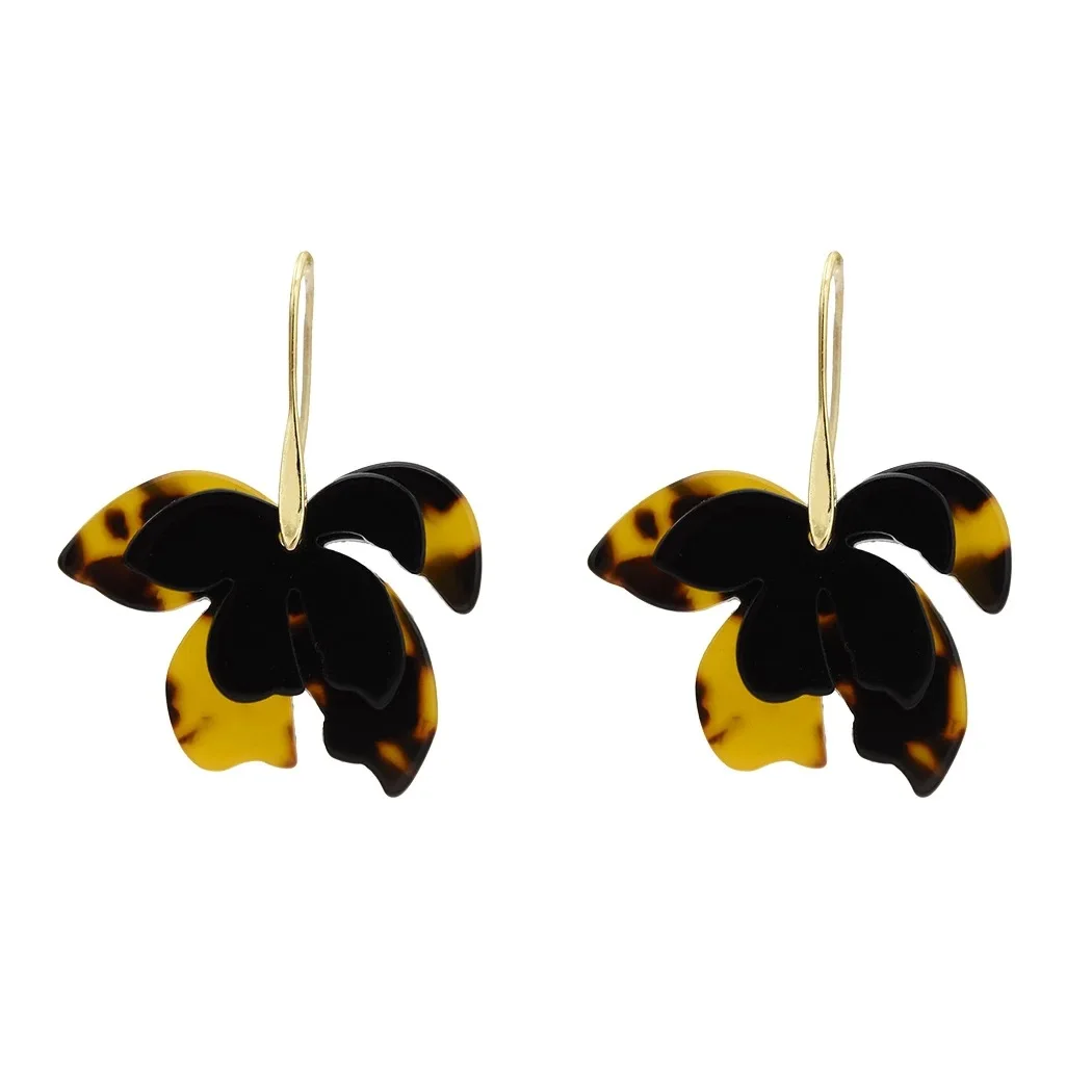

2021 Sailing Jewelry Retro Multi Layer Leopard Acetate Leaf Earrings Flower Resin Drop Earrings
