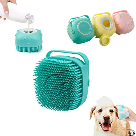 

Pet Dog Bath Brush Soft Silicone 2 in 1 Shampoo Dispenser Soft Grooming Brush, As picture or custom color