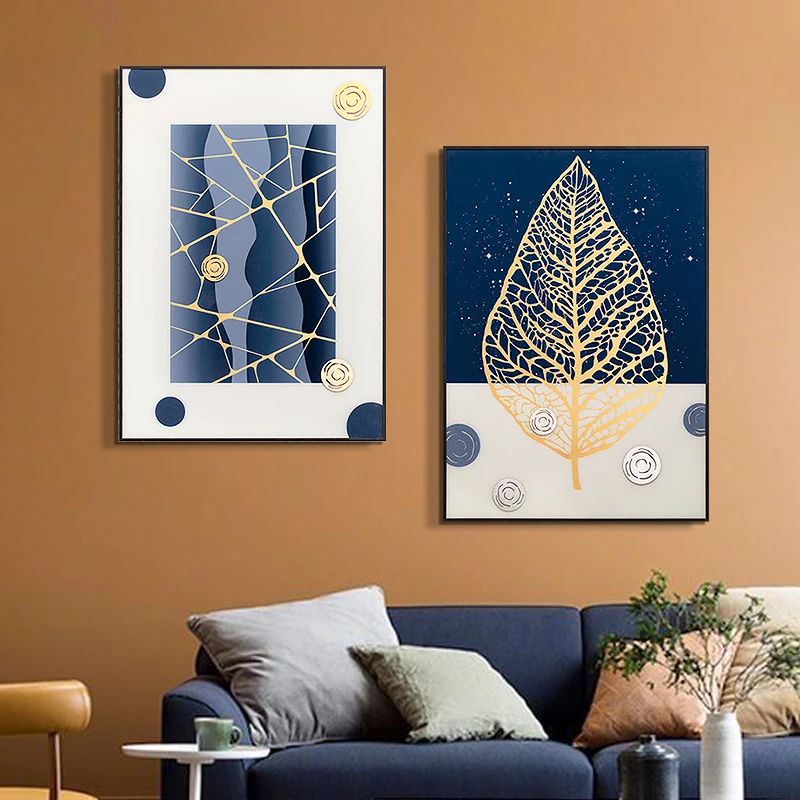 

Handmade Paint 3D Golden Leaf Wall Art Decoration With Aluminium Alloy Frame