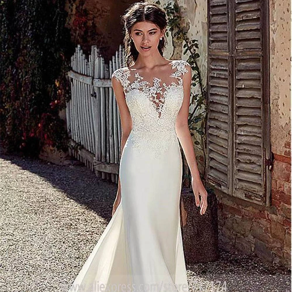

2020 latest design off shoulder lace mermaid wedding dress floor length slim-line bridal gown Vestido de novia