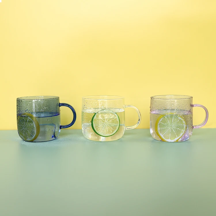 

glass mug Factory Price colored custom logo glass cup coffee mug, Clear, green, blue, teal , yellow, amber, white , black , jade