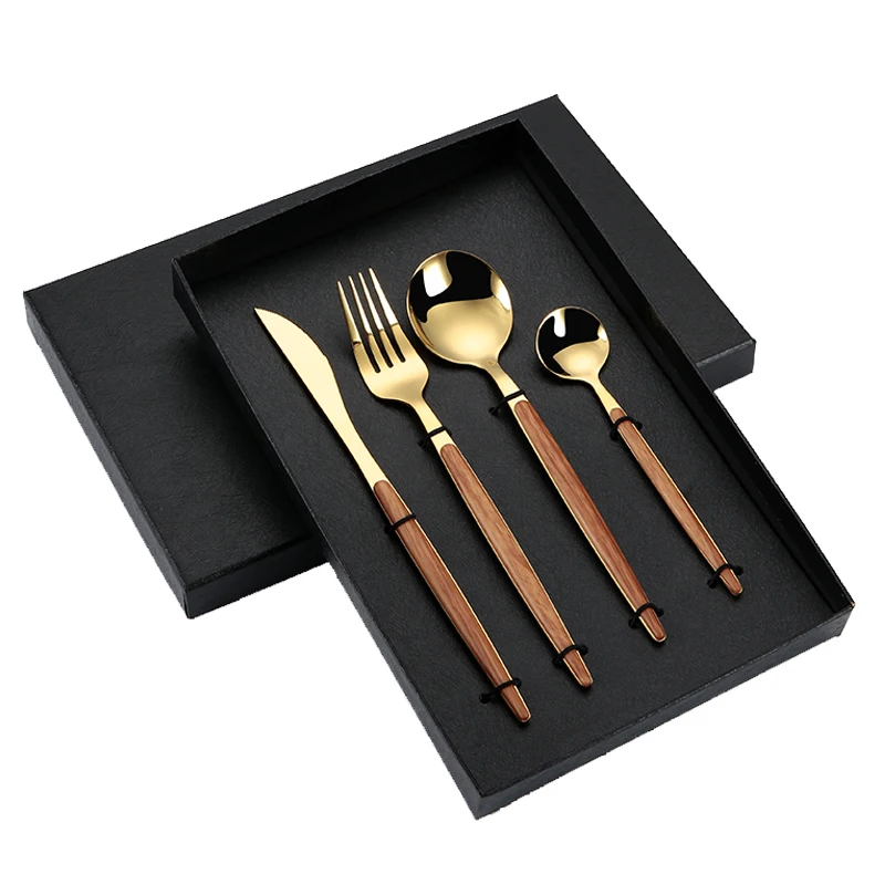 

Stainless Steel Silverware Flatware Knife Fork and Spoon with gift box Cutlery Set with Marbling Handle or Wood-like Handle, Sliver/gold