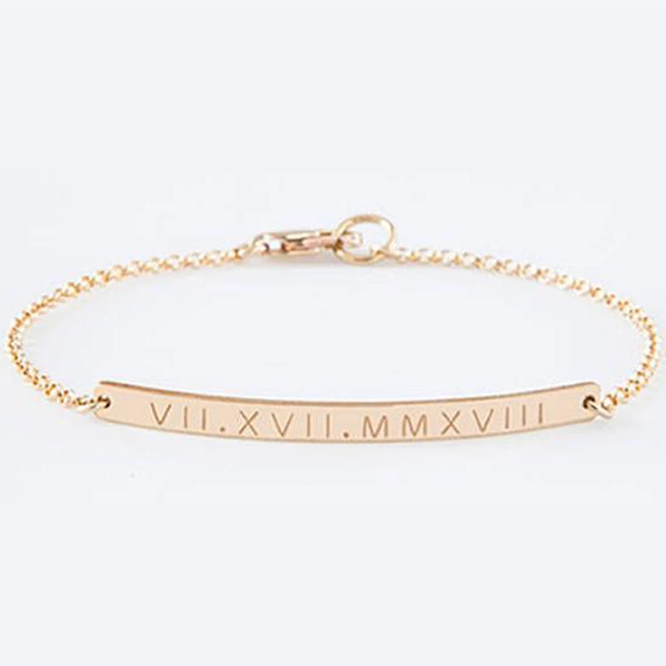 

high quality gold plated 925 sterling silver personalized engraved name letter bar charm bracelet for women