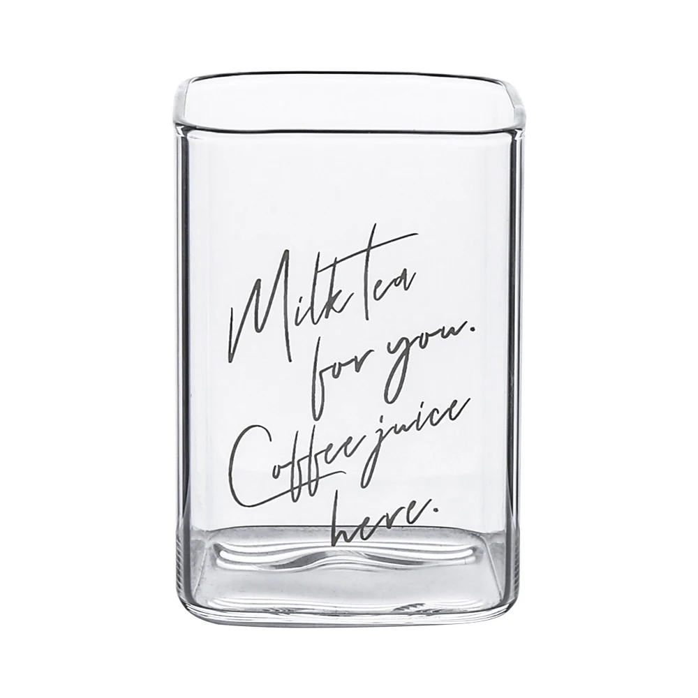 

Office Supplies Tasting Coffee And Milk In A Stylish Square Glass Cup, Transparent